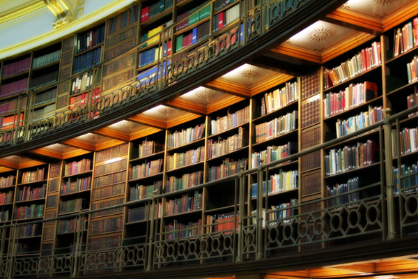 Rows of shelves filled with books